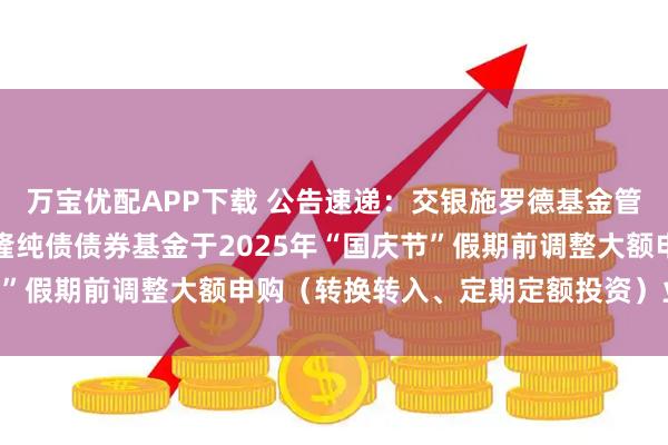 万宝优配APP下载 公告速递：交银施罗德基金管理有限公司关于交银裕隆纯债债券基金于2025年“国庆节”假期前调整大额申购（转换转入、定期定额投资）业务限额
