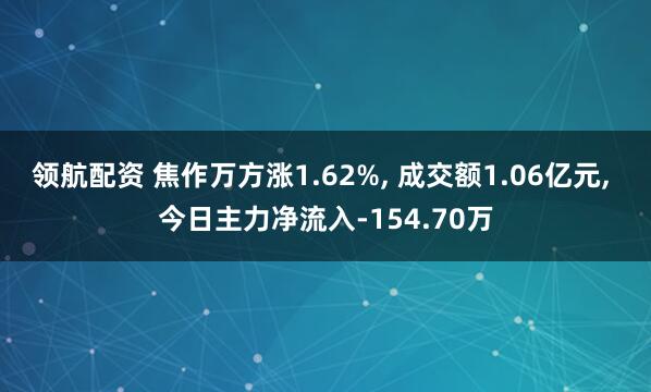 领航配资 焦作万方涨1.62%, 成交额1.06亿元, 今日主力净流入-154.70万
