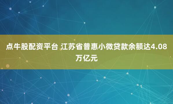 点牛股配资平台 江苏省普惠小微贷款余额达4.08万亿元