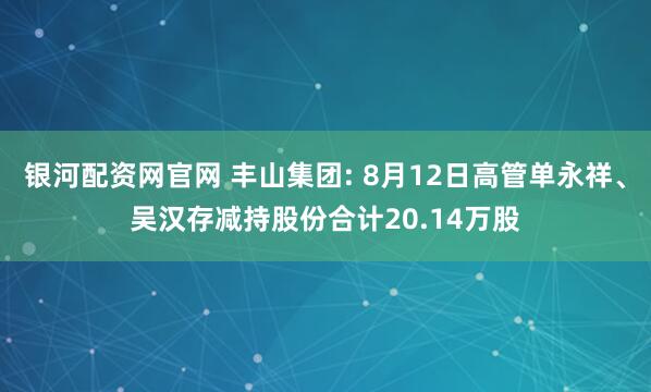 银河配资网官网 丰山集团: 8月12日高管单永祥、吴汉存减持股份合计20.14万股