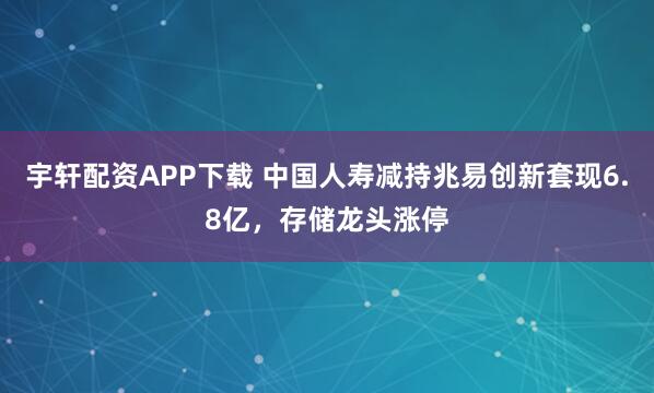 宇轩配资APP下载 中国人寿减持兆易创新套现6.8亿，存储龙头涨停